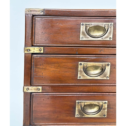 281 - CAMPAIGN STYLE HALL CHEST, mahogany and brass bound with five long drawers and carrying handles, 71c... 