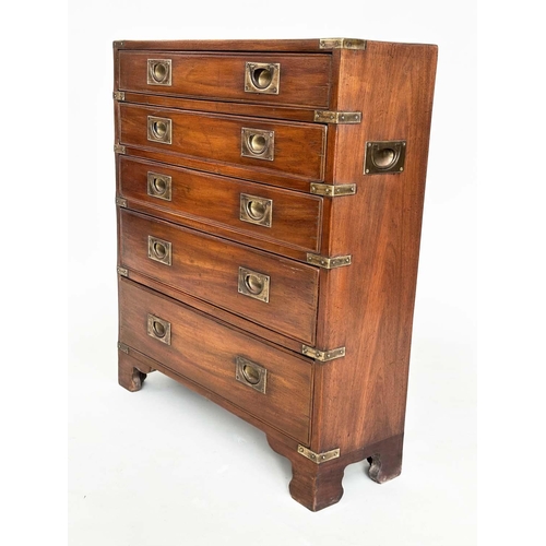 281 - CAMPAIGN STYLE HALL CHEST, mahogany and brass bound with five long drawers and carrying handles, 71c... 