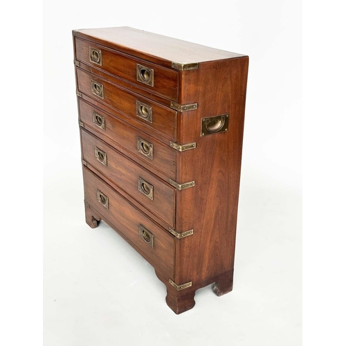 281 - CAMPAIGN STYLE HALL CHEST, mahogany and brass bound with five long drawers and carrying handles, 71c... 