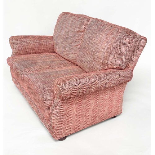 284 - SOFA, two seater, with herringbone weave upholstery and rounded arms, 148cm W.