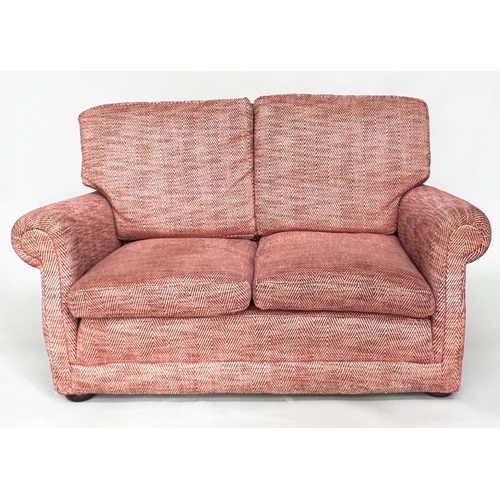 284 - SOFA, two seater, with herringbone weave upholstery and rounded arms, 148cm W.