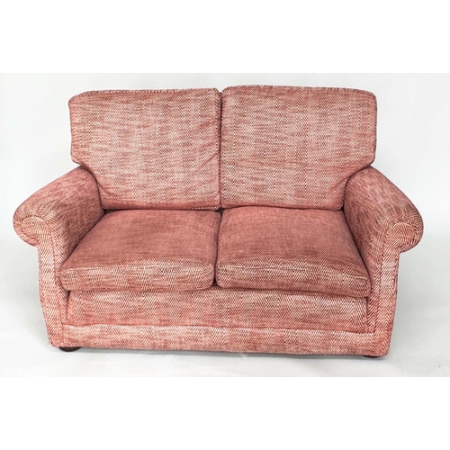 284 - SOFA, two seater, with herringbone weave upholstery and rounded arms, 148cm W.