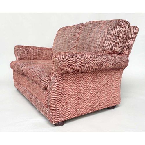 284 - SOFA, two seater, with herringbone weave upholstery and rounded arms, 148cm W.