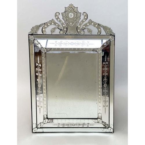 286 - VENETIAN WALL MIRROR, early 20th century Italian cut and etched mirror with cushion marginal plates ... 