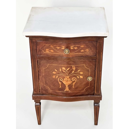 287 - BEDSIDE COMMODINOS, a pair, Italian walnut and foliate satinwood marquetry each with drawer and door... 