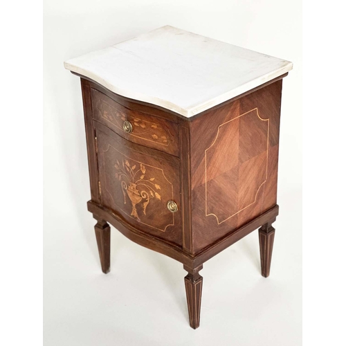 287 - BEDSIDE COMMODINOS, a pair, Italian walnut and foliate satinwood marquetry each with drawer and door... 