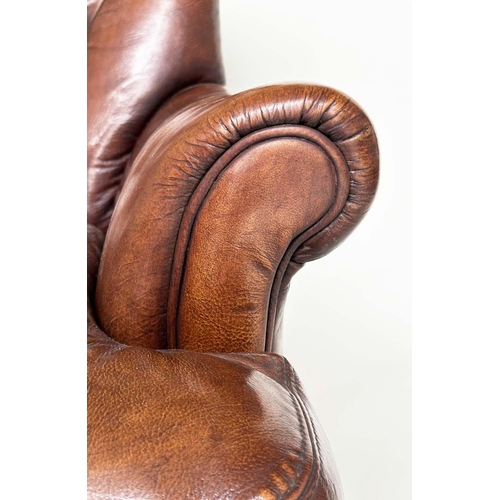 288 - LIBRARY ARMCHAIR, Georgian design with deep buttoned soft natural tan brown leather upholstery and t... 