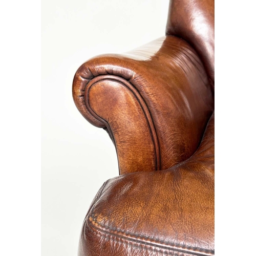 288 - LIBRARY ARMCHAIR, Georgian design with deep buttoned soft natural tan brown leather upholstery and t... 