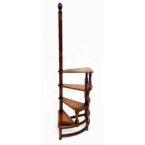 289 - LIBRARY STEPS, Georgian design with four spiral burr walnut inset steps and pole, 158cm H x 46cm W.