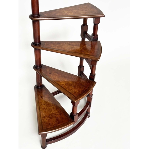 289 - LIBRARY STEPS, Georgian design with four spiral burr walnut inset steps and pole, 158cm H x 46cm W.