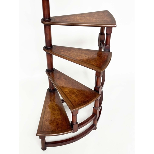 289 - LIBRARY STEPS, Georgian design with four spiral burr walnut inset steps and pole, 158cm H x 46cm W.