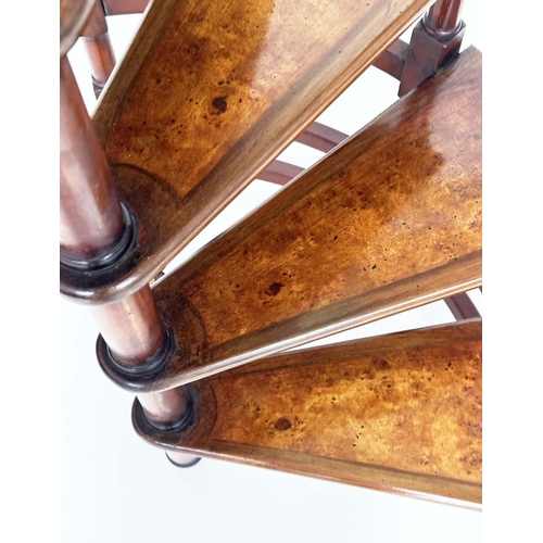 289 - LIBRARY STEPS, Georgian design with four spiral burr walnut inset steps and pole, 158cm H x 46cm W.