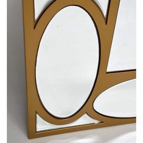 402 - WALL MIRROR, rectangular gilt with oval panelled marginal plates and bevelled mirror throughout, 80c... 