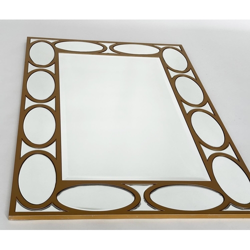 402 - WALL MIRROR, rectangular gilt with oval panelled marginal plates and bevelled mirror throughout, 80c... 