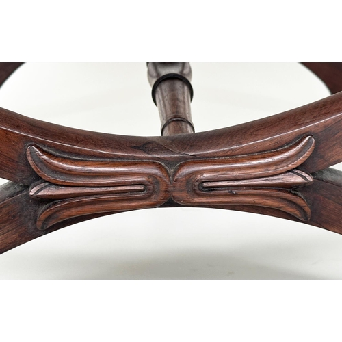 404 - HEARTH STOOL, Regency rosewood with tribal Kelim upholstery and carved 'x' frame support, 52cm x 52c... 