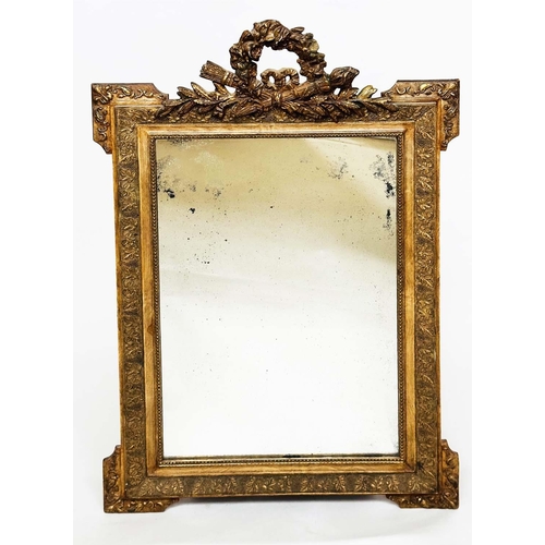 409 - WALL MIRROR, 19th century French giltwood and gesso moulded, rectangular beaded frame, early/origina... 