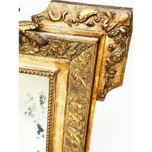 409 - WALL MIRROR, 19th century French giltwood and gesso moulded, rectangular beaded frame, early/origina... 