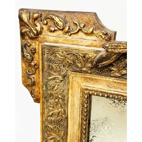 409 - WALL MIRROR, 19th century French giltwood and gesso moulded, rectangular beaded frame, early/origina... 