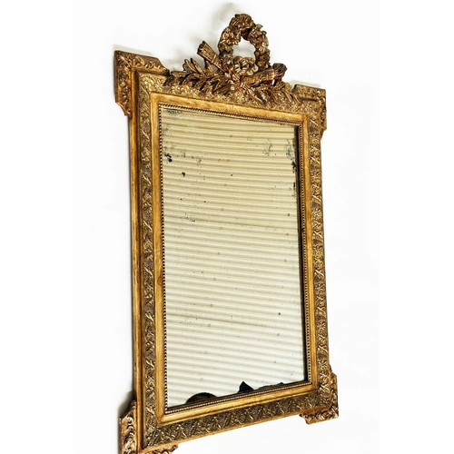 409 - WALL MIRROR, 19th century French giltwood and gesso moulded, rectangular beaded frame, early/origina... 