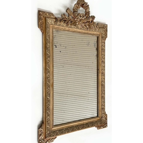 409 - WALL MIRROR, 19th century French giltwood and gesso moulded, rectangular beaded frame, early/origina... 