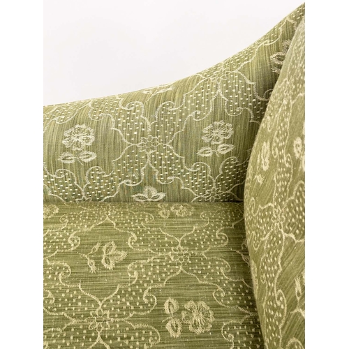 414 - ARMCHAIR, Egerton style with sloping arms and moss green woven upholstery, 66cm W.