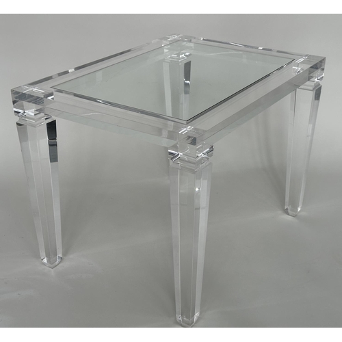 415 - LUCITE LOW TABLE, rectangular lucite framed and glazed with square tapering supports, 80cm W x 60cm ... 