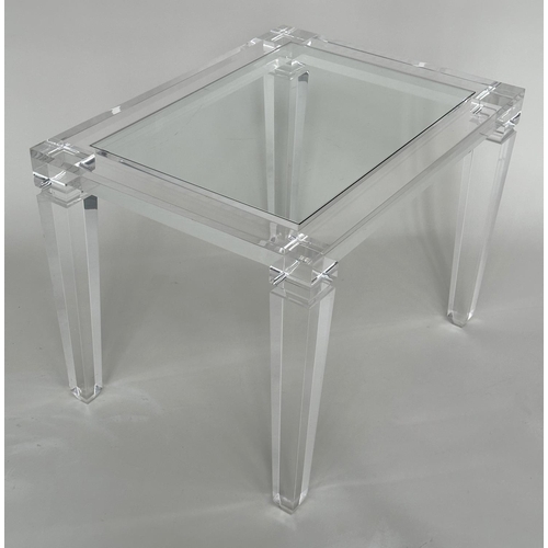 415 - LUCITE LOW TABLE, rectangular lucite framed and glazed with square tapering supports, 80cm W x 60cm ... 