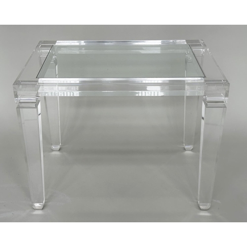 415 - LUCITE LOW TABLE, rectangular lucite framed and glazed with square tapering supports, 80cm W x 60cm ... 