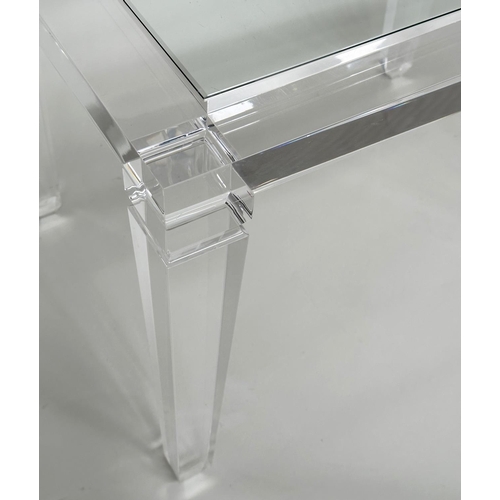 415 - LUCITE LOW TABLE, rectangular lucite framed and glazed with square tapering supports, 80cm W x 60cm ... 