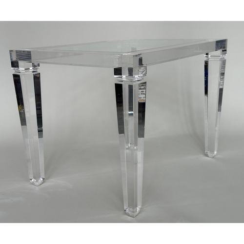 415 - LUCITE LOW TABLE, rectangular lucite framed and glazed with square tapering supports, 80cm W x 60cm ... 