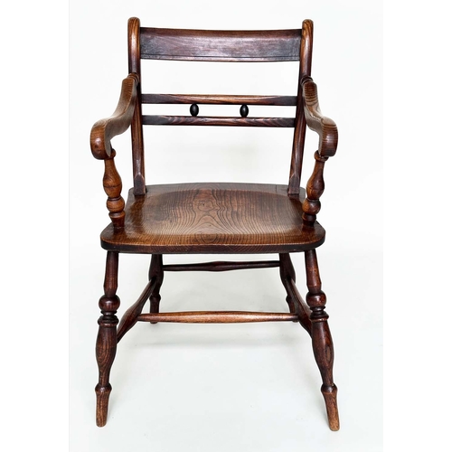 417 - OXFORD ARMCHAIRS, a pair, 19th century English, High Wycombe,  ash, elm and alder with shaped seats ... 