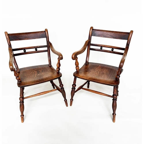 417 - OXFORD ARMCHAIRS, a pair, 19th century English, High Wycombe,  ash, elm and alder with shaped seats ... 