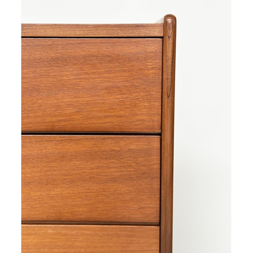 419 - TALL CHEST, 1970s teak with five long drawers and hardwood bale handles, 69cm W x 42cm D x 91cm H.