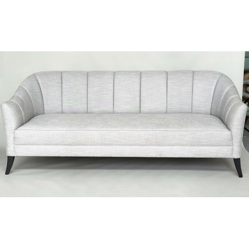 421 - BRAY DESIGN SOFA, ribbed curved back and out swept supports, in Sahco Flint fabric upholstery, 210cm... 