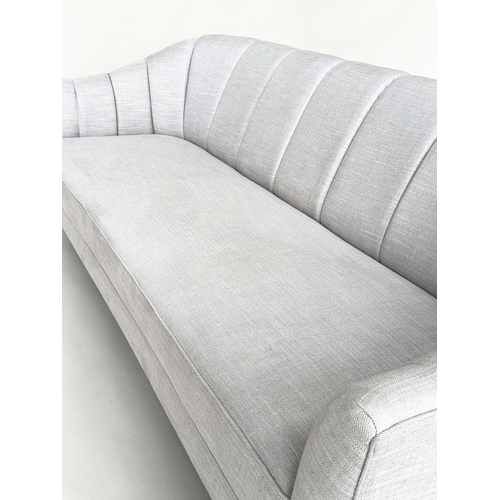 421 - BRAY DESIGN SOFA, ribbed curved back and out swept supports, in Sahco Flint fabric upholstery, 210cm... 