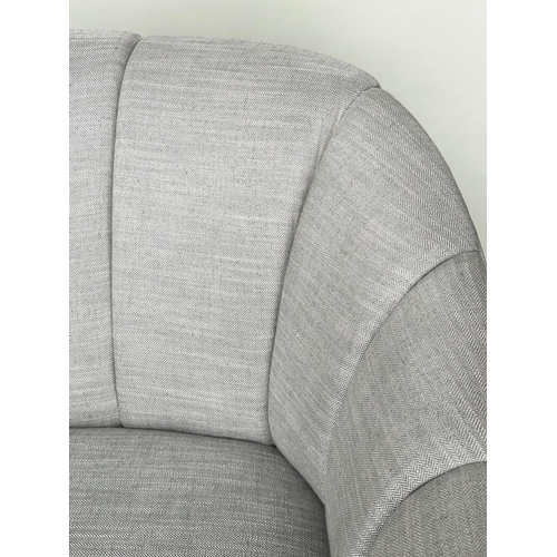 421 - BRAY DESIGN SOFA, ribbed curved back and out swept supports, in Sahco Flint fabric upholstery, 210cm... 