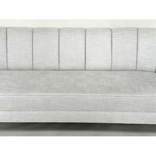 421 - BRAY DESIGN SOFA, ribbed curved back and out swept supports, in Sahco Flint fabric upholstery, 210cm... 