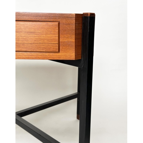 424 - DESK, teak, in the manner of Ico Parisi, with two drawers and stretchered lacquered metal supports, ... 