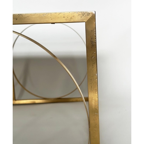 426 - LOW TABLE, square gilded metal framed with reconstituted travertine marble, 88cm x 88cm x 45cm H.