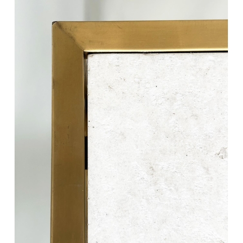 426 - LOW TABLE, square gilded metal framed with reconstituted travertine marble, 88cm x 88cm x 45cm H.