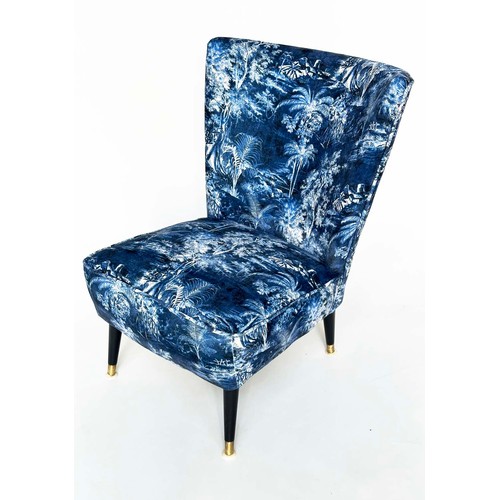 428 - COCKTAIL CHAIR, 1950s with Linwood fabric upholstery and brass capped ebonised supports, 56cm W.