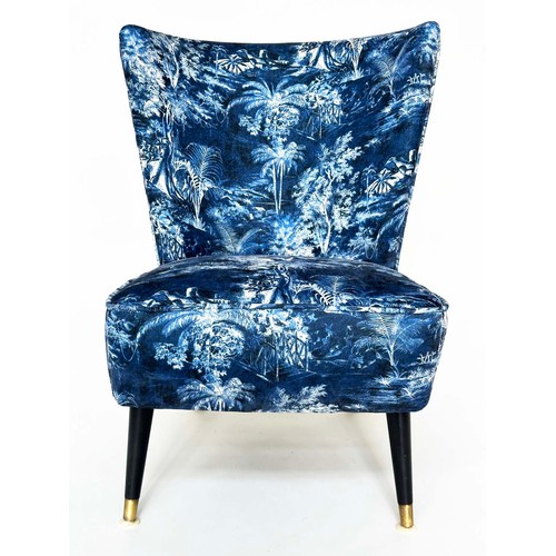 428 - COCKTAIL CHAIR, 1950s with Linwood fabric upholstery and brass capped ebonised supports, 56cm W.