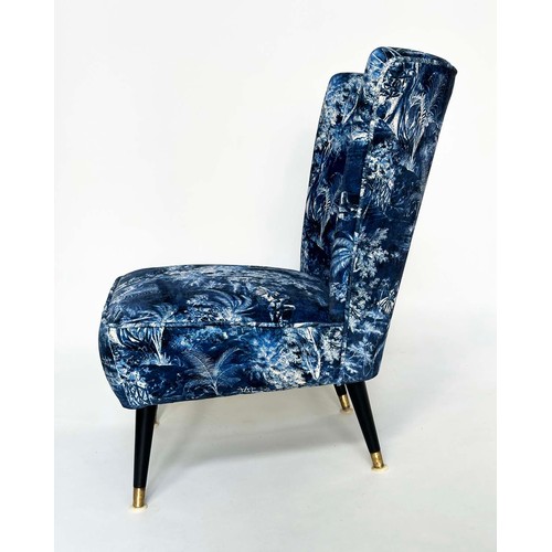 428 - COCKTAIL CHAIR, 1950s with Linwood fabric upholstery and brass capped ebonised supports, 56cm W.