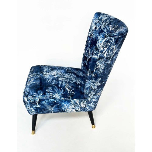 428 - COCKTAIL CHAIR, 1950s with Linwood fabric upholstery and brass capped ebonised supports, 56cm W.