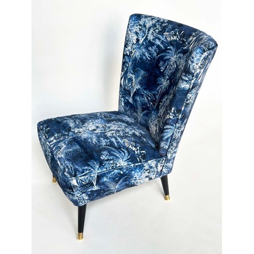 428 - COCKTAIL CHAIR, 1950s with Linwood fabric upholstery and brass capped ebonised supports, 56cm W.