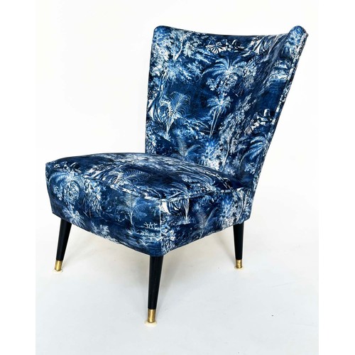 428 - COCKTAIL CHAIR, 1950s with Linwood fabric upholstery and brass capped ebonised supports, 56cm W.