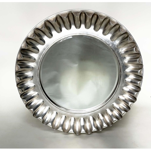 429 - WALL MIRROR, large circular wavy silvered frame, 112cm W.