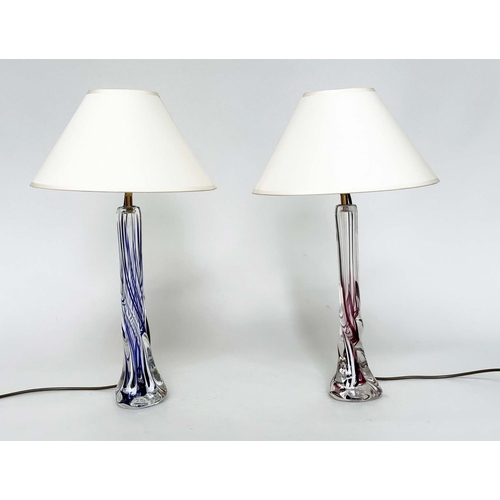 430 - TABLE LAMPS STRATHEARN, a set of two, Murano style twisted glass, blue and red, 60cm H. (2)