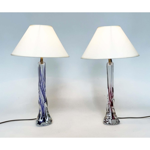 430 - TABLE LAMPS STRATHEARN, a set of two, Murano style twisted glass, blue and red, 60cm H. (2)