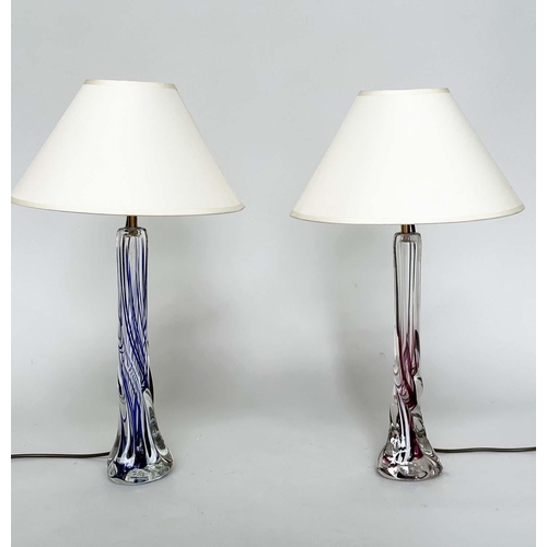 430 - TABLE LAMPS STRATHEARN, a set of two, Murano style twisted glass, blue and red, 60cm H. (2)